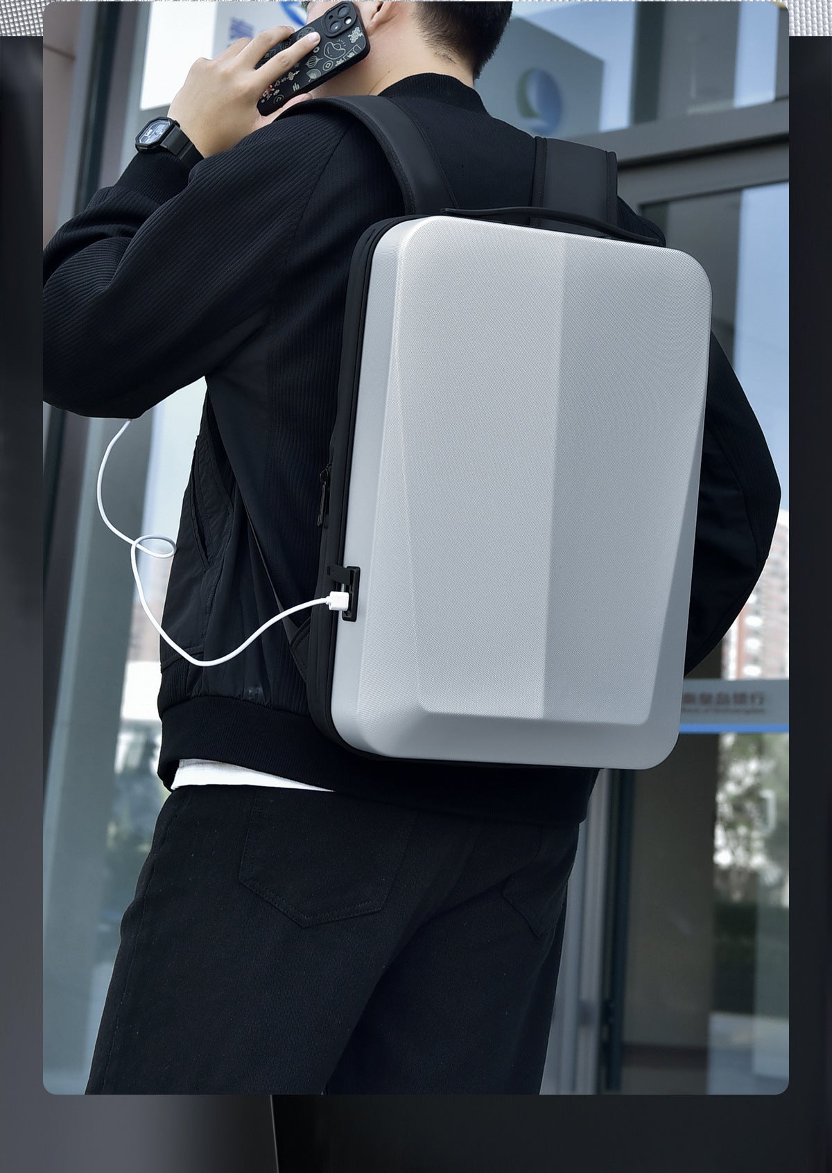 RUILU Futuristic PC Hard Shell Anti-Theft Laptop Backpack