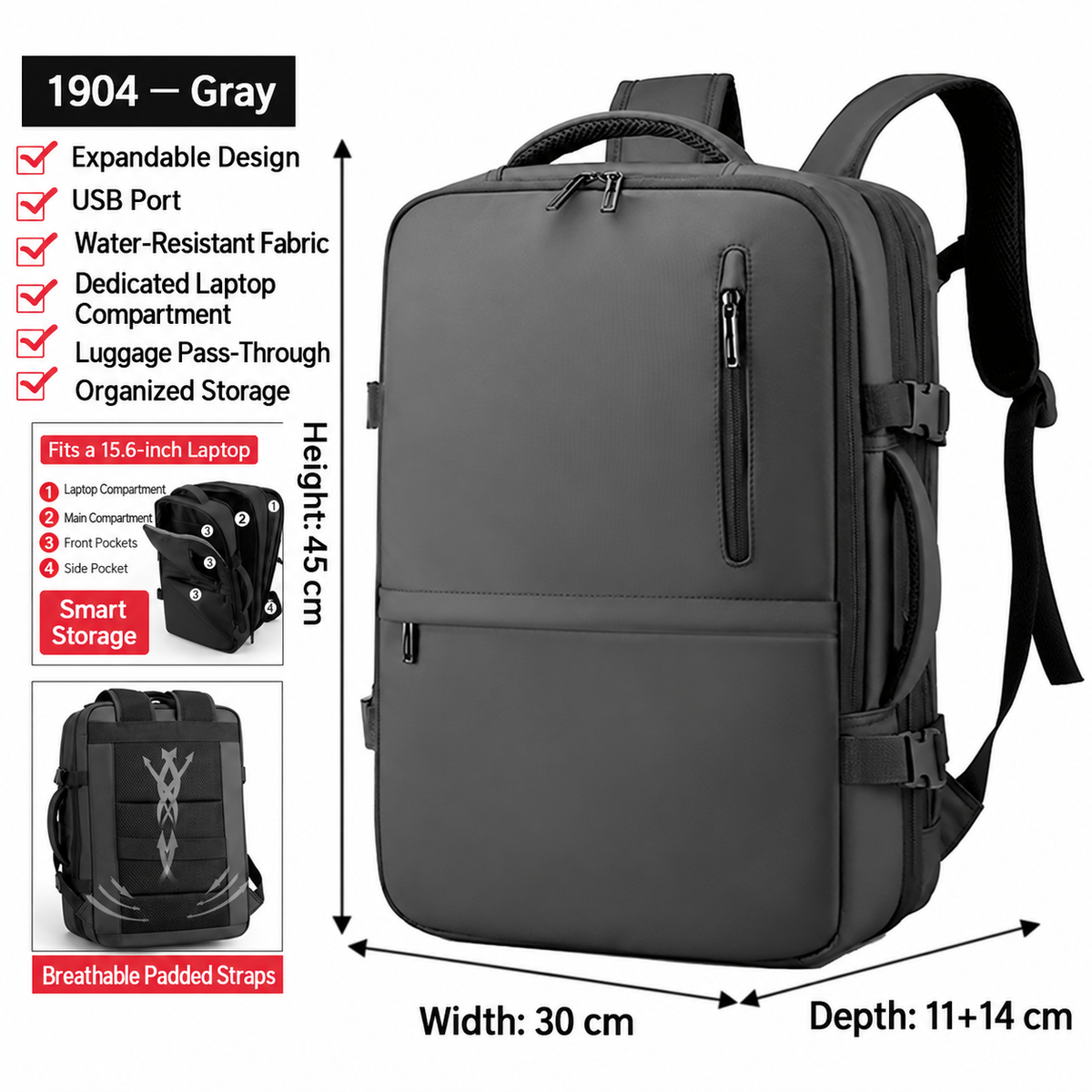 RUILU Expandable Lay-Flat Business Travel Backpack